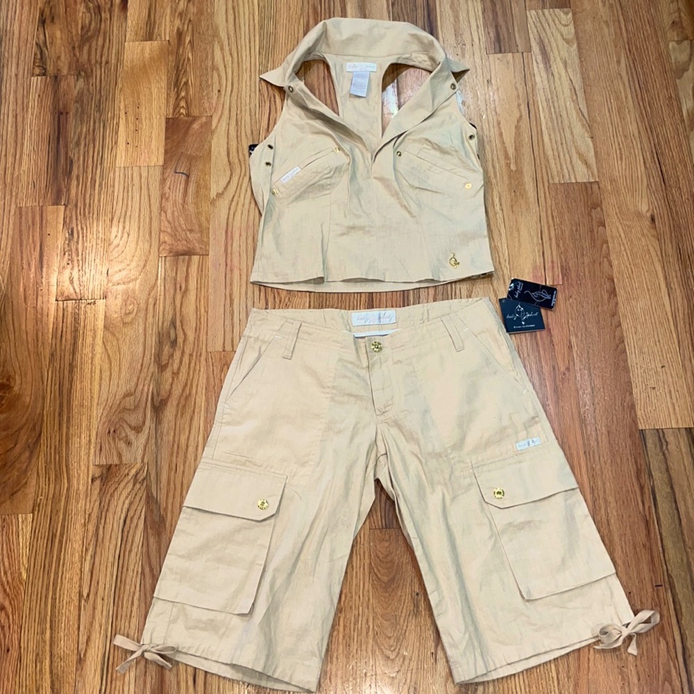 NEW Y2K 00 Baby Phat 2 piece linen suit vest outfit vest w Short 5 / M - Picture 4 of 17